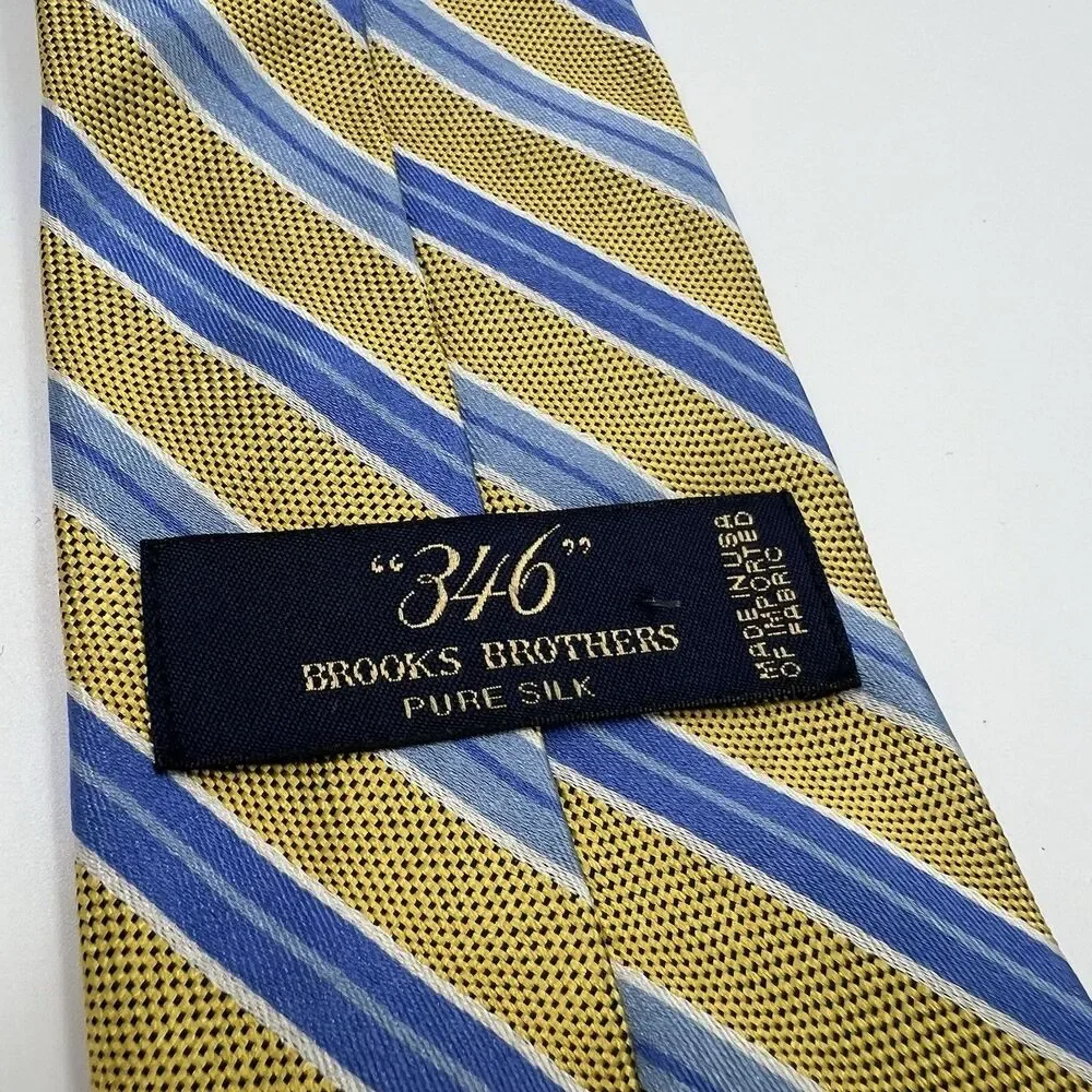 BROOKS BROTHERS USA SILK YELLOW BLUE STRIPED NECKTIE 60